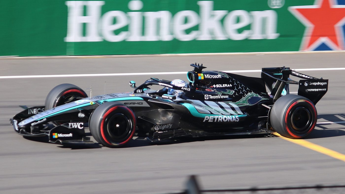 George Russell drives his Mercedes during qualifying for the Chinese Grand Prix in March 2026
