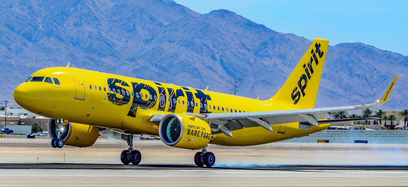 A Spirit Airlines Airbus A320neo at Las Vegas airport in 2019