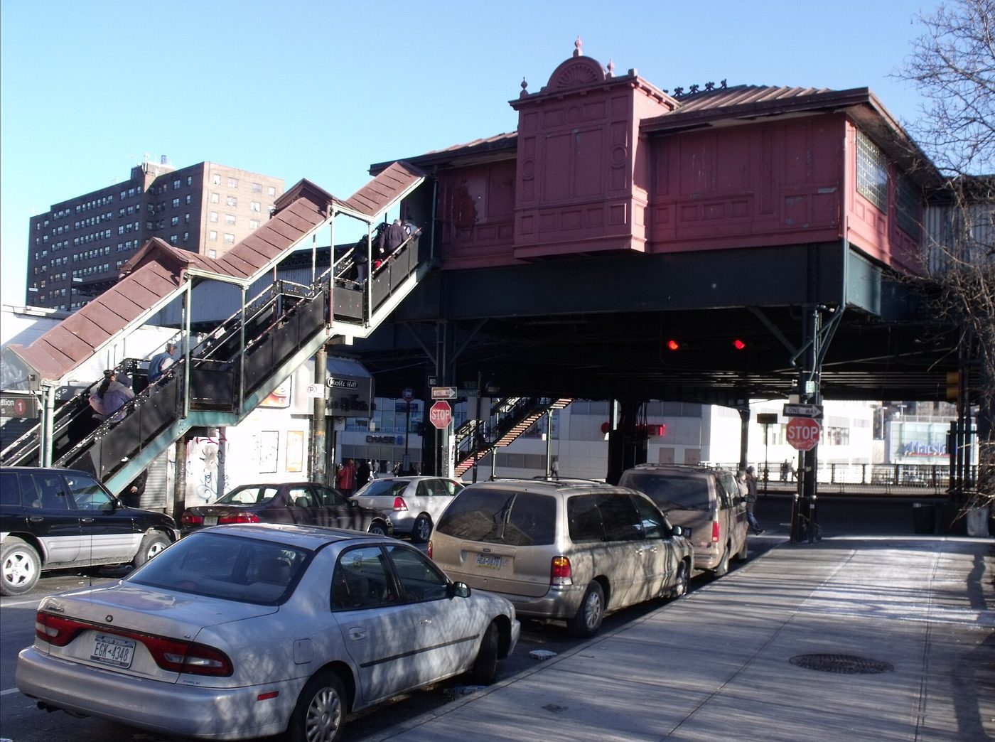 The elevated 225th Street–Marble Hill subway station on the 1 line in Manhattan's Marble Hill neighborhood