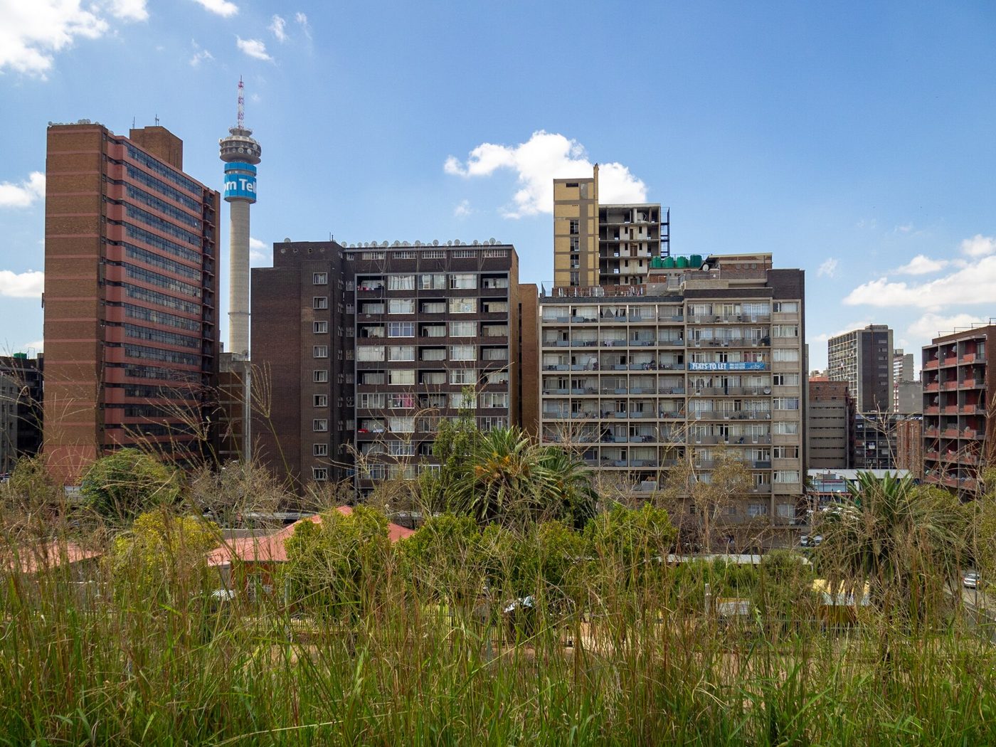 The Hillbrow skyline and Hillbrow Tower in Johannesburg, South Africa, in 2020