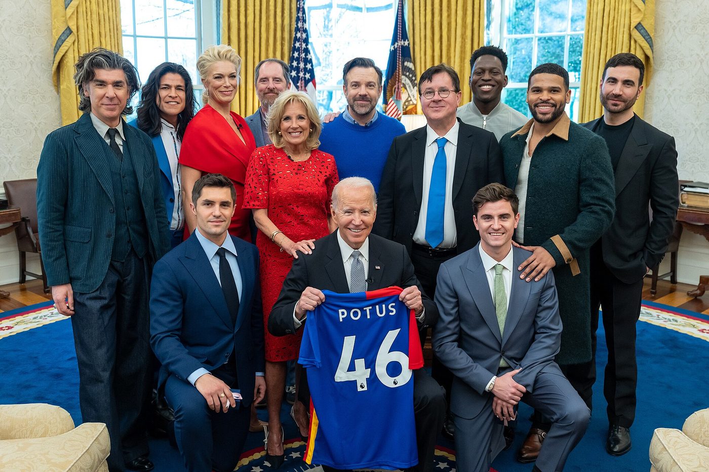 The cast of Ted Lasso with President Joe Biden and first lady Jill Biden at the White House in 2023