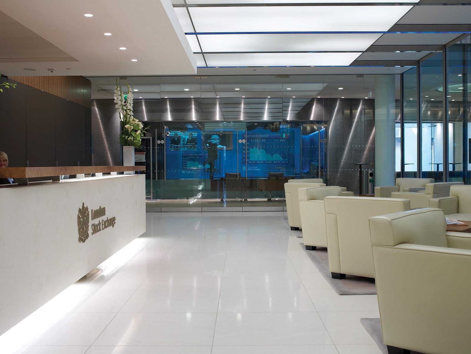 The reception area inside the London Stock Exchange in London