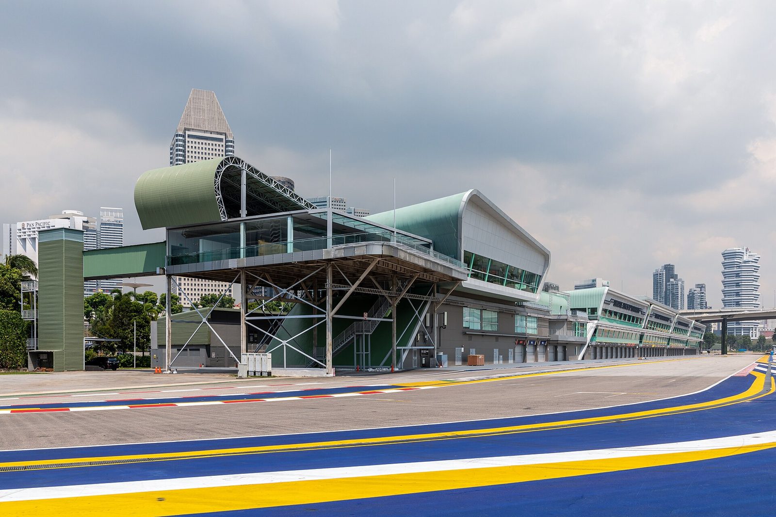 The Formula 1 pit building at Singapore's Marina Bay Street Circuit
