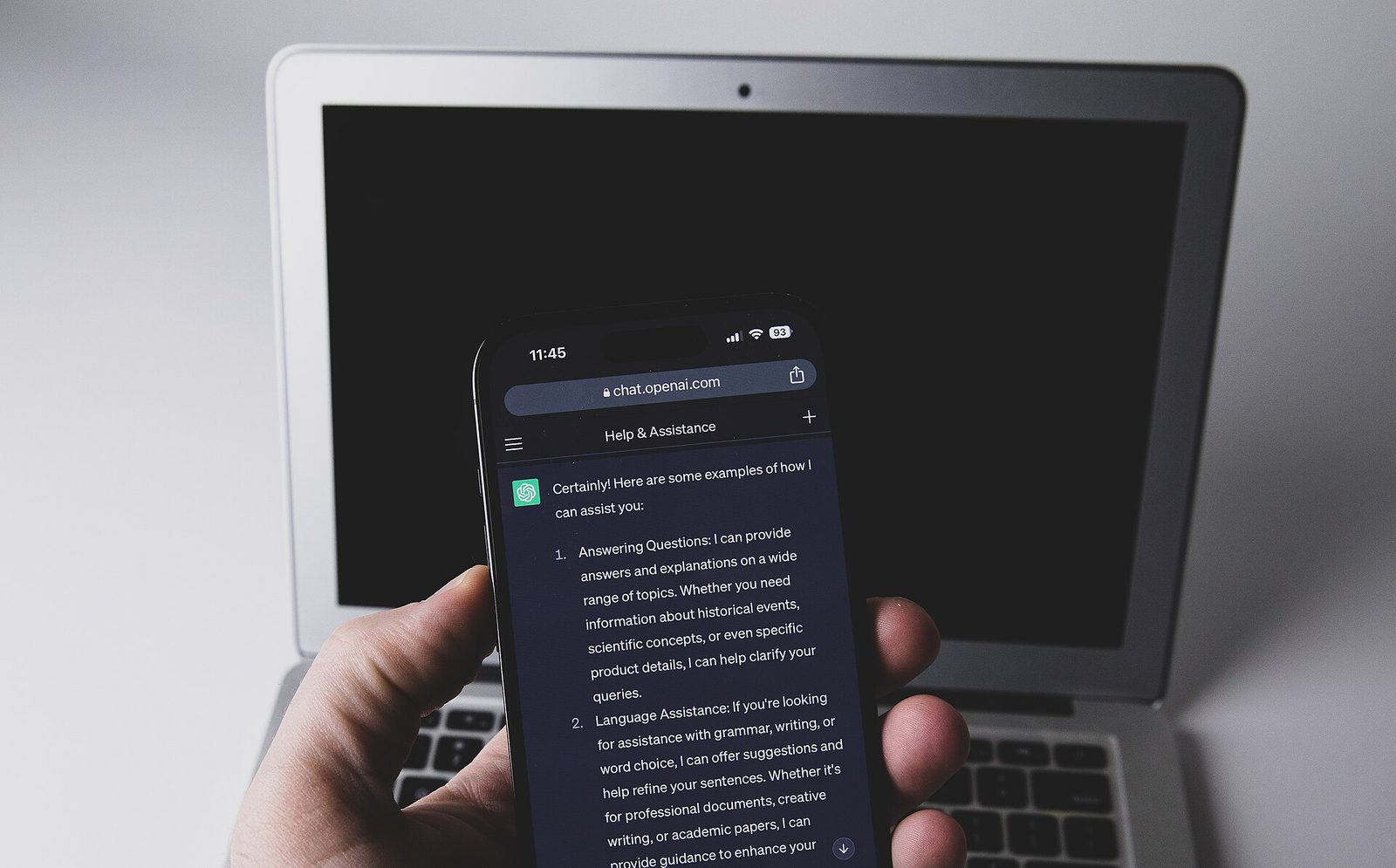 A smartphone showing the ChatGPT app