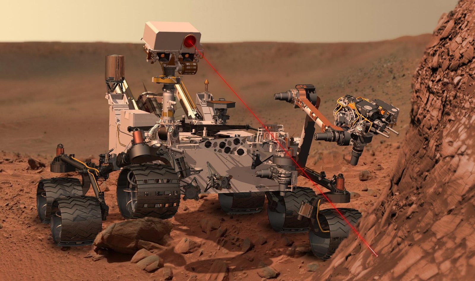 Artist's concept of NASA's Curiosity rover on the surface of Mars