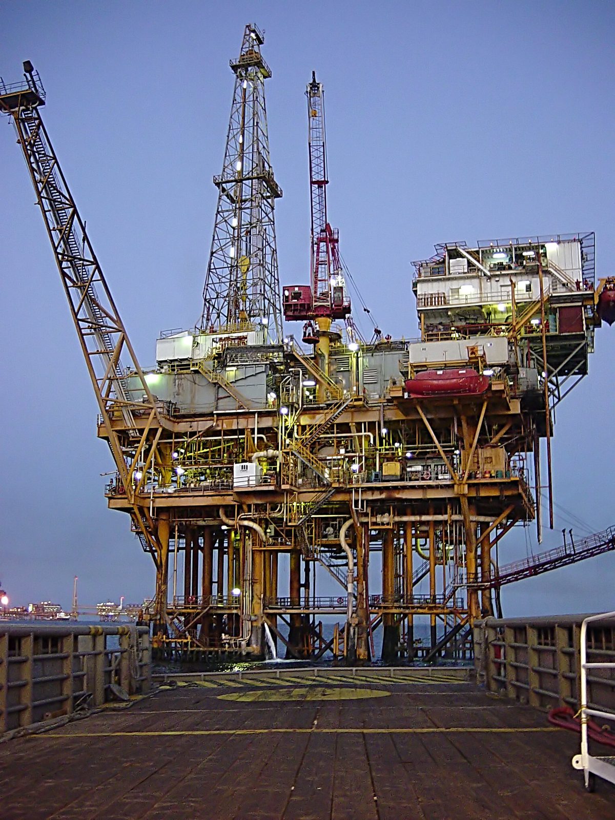 An offshore oil platform in the Gulf of Mexico off Ciudad del Carmen, Mexico