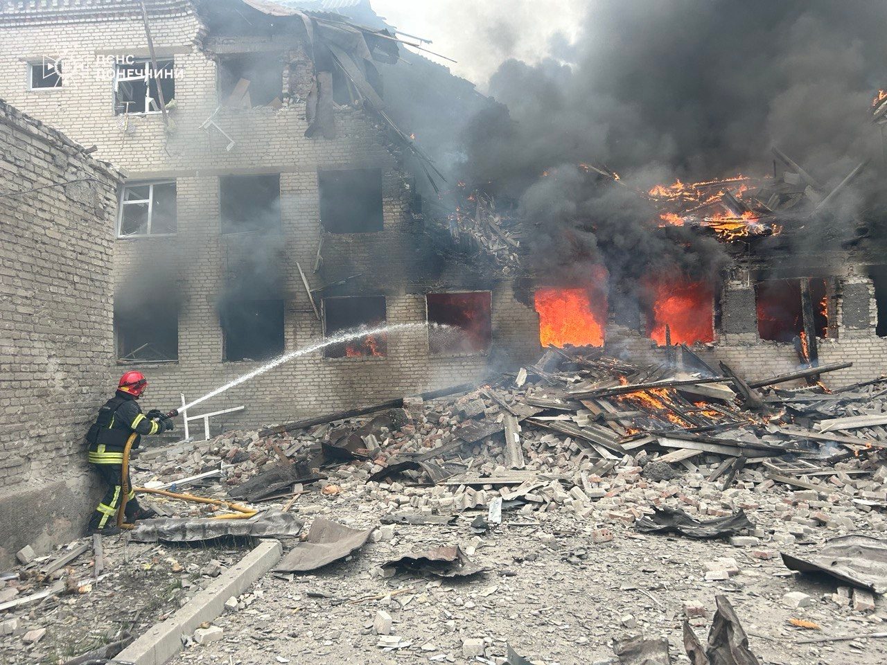 Damage in Lyman, Donetsk region, after Russian shelling in May 2024