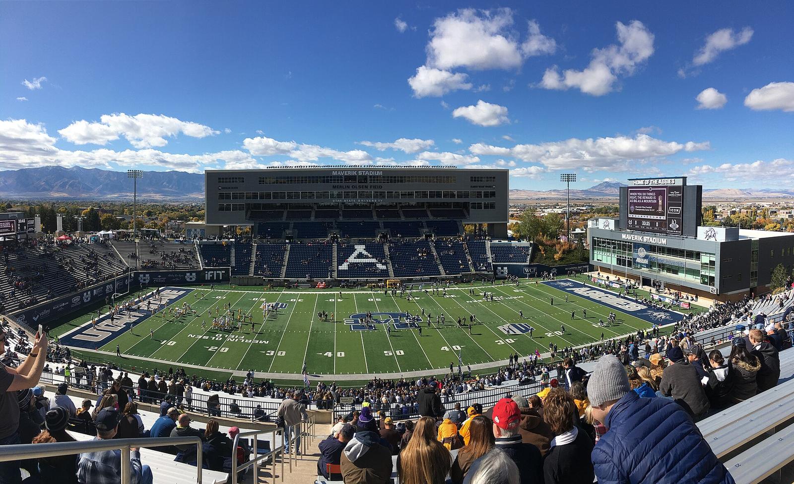 Merlin Olsen Field at Maverik Stadium, Utah State's football stadium in Logan, before a 2017 game