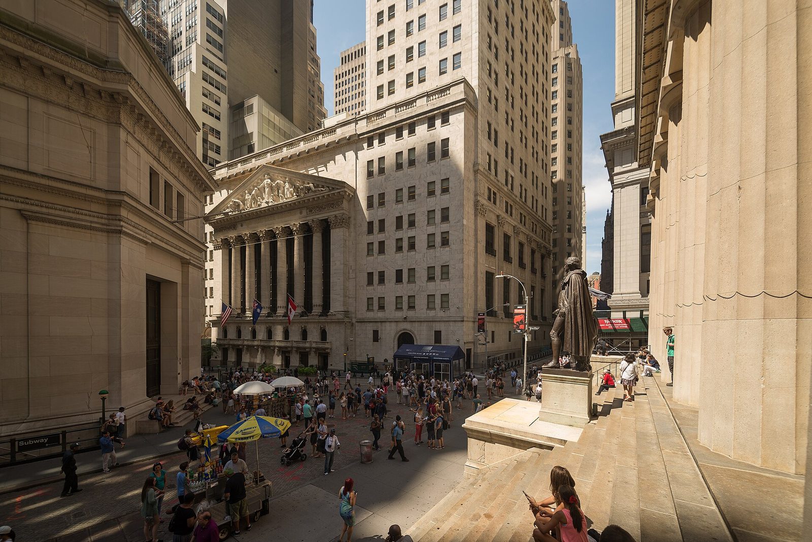 The New York Stock Exchange building at Broad Street and Wall Street in New York City