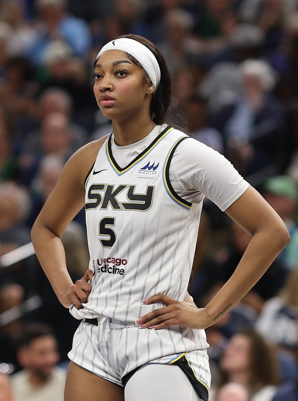 Angel Reese playing for the Chicago Sky against the Minnesota Lynx in September 2024