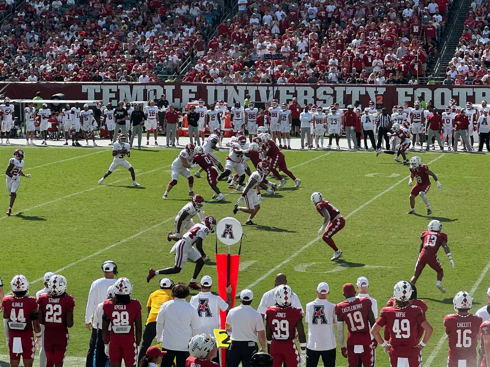 Oklahoma plays Temple at Lincoln Financial Field in Philadelphia in September 2025