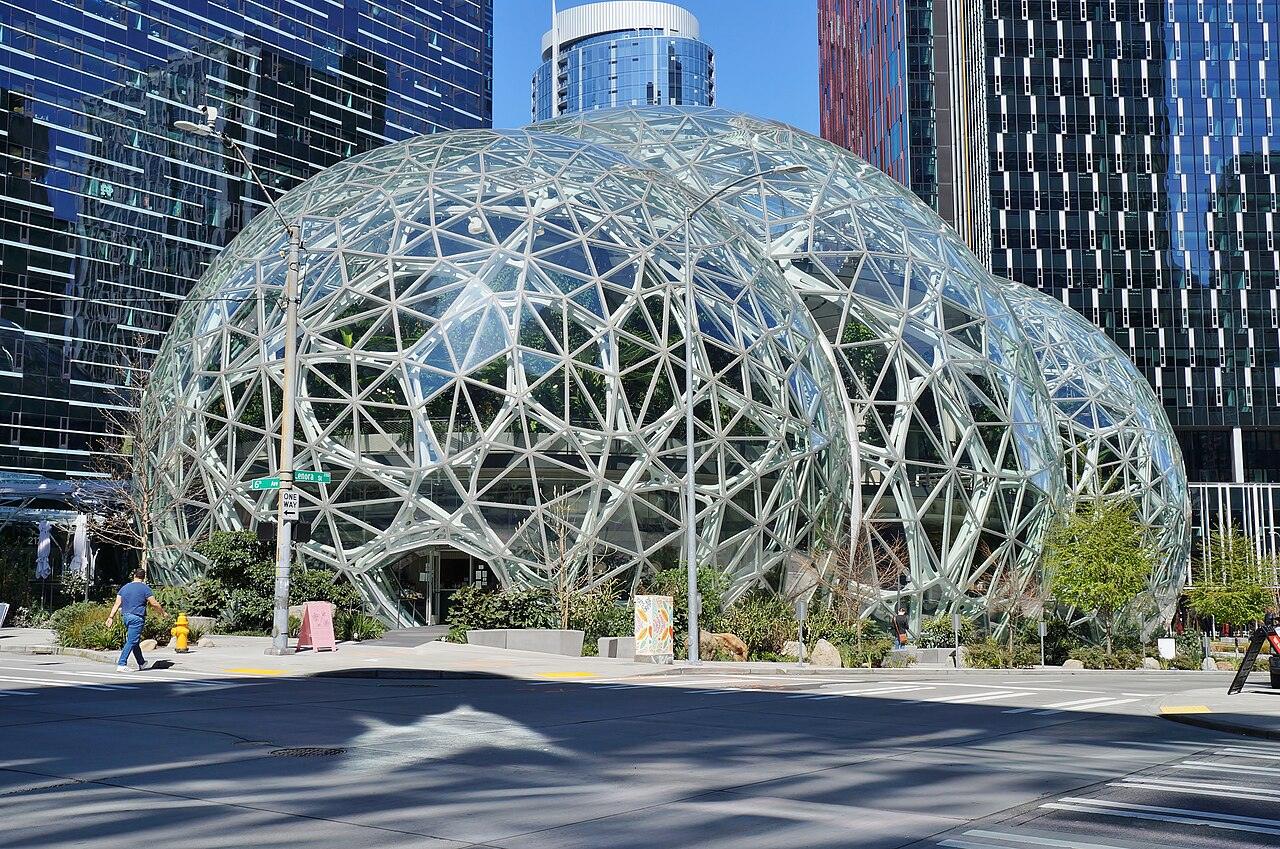 The Amazon Spheres at the company's headquarters in Seattle, seen in April 2020