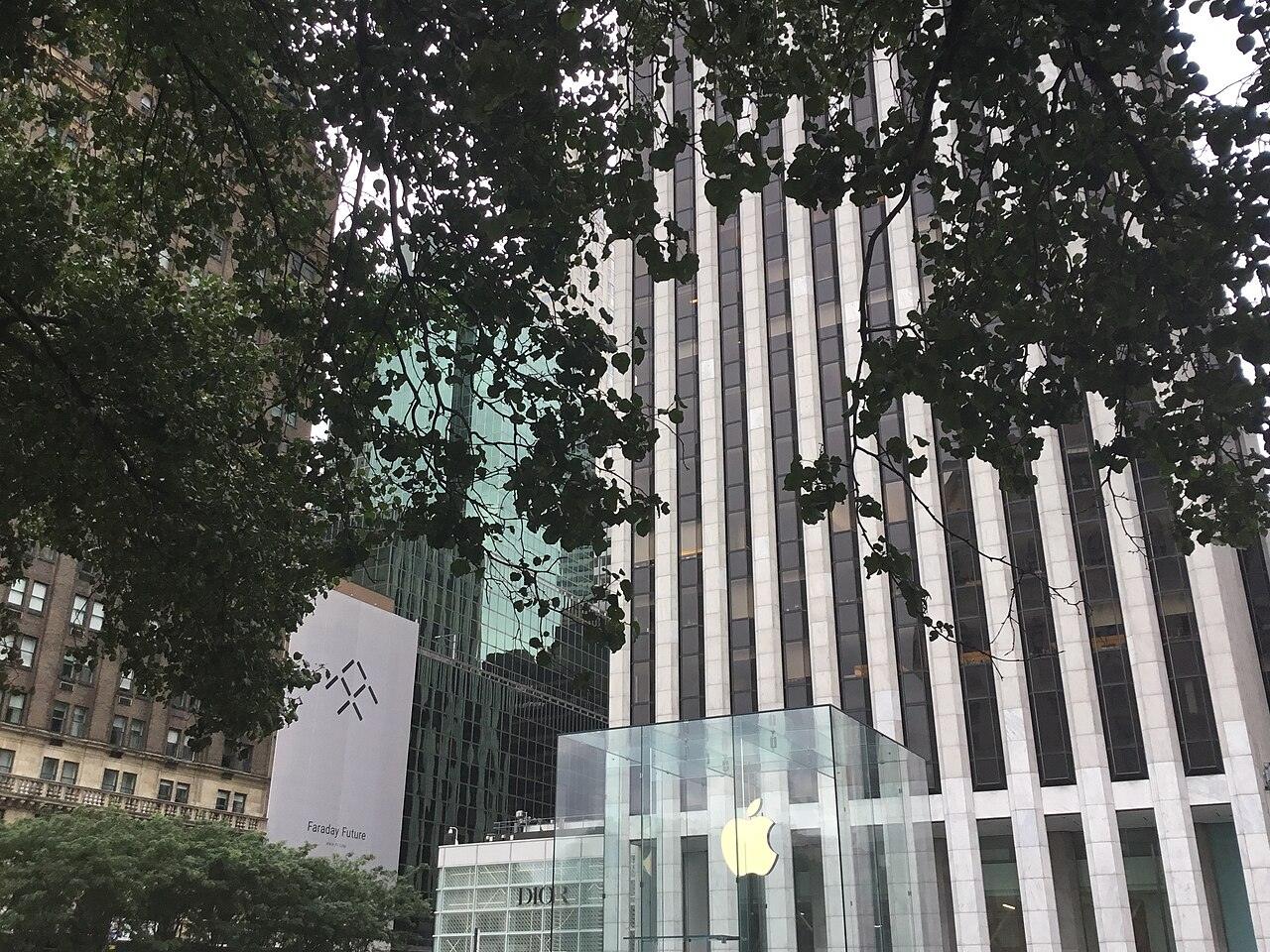 The glass entrance cube of Apple's Fifth Avenue store in New York City