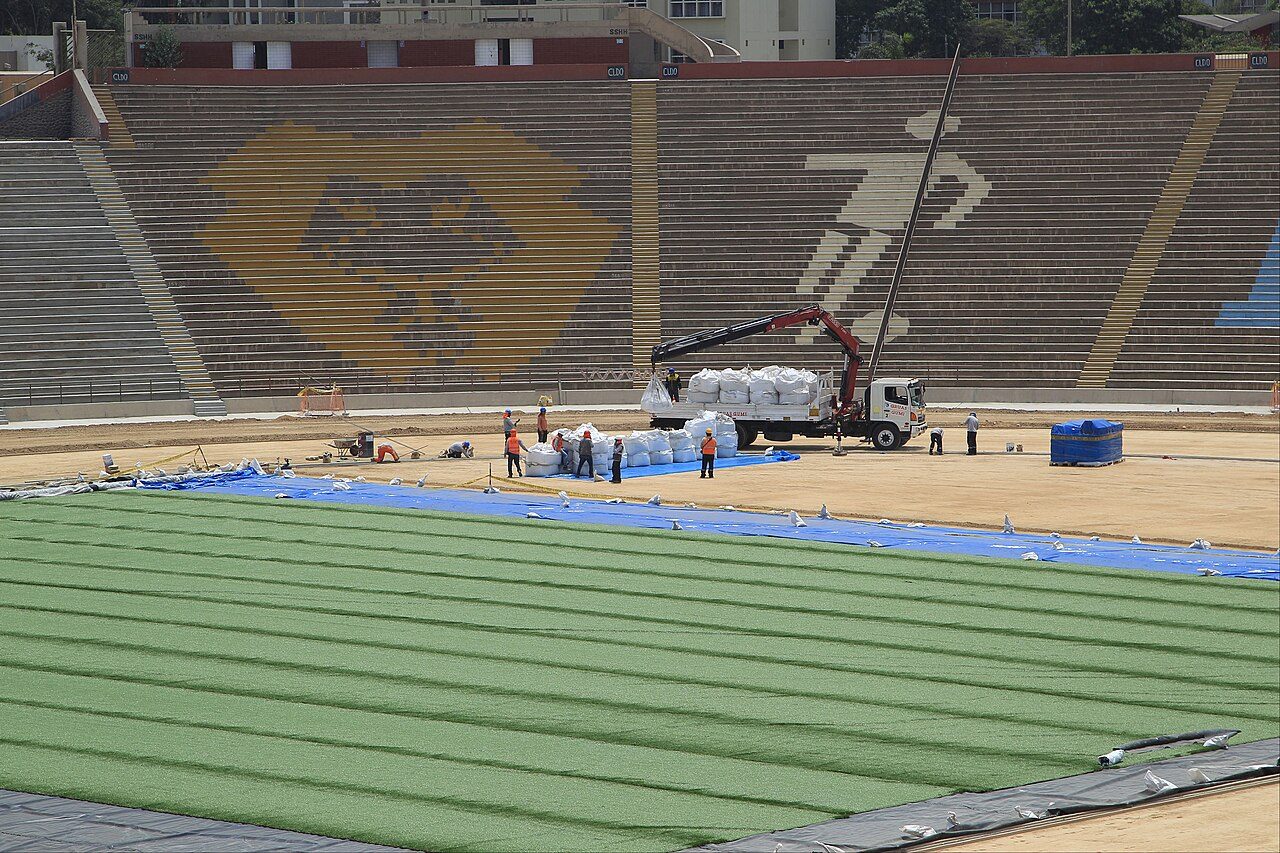 Estadio San Marcos, a large stadium in Lima, Peru, seen from the stands