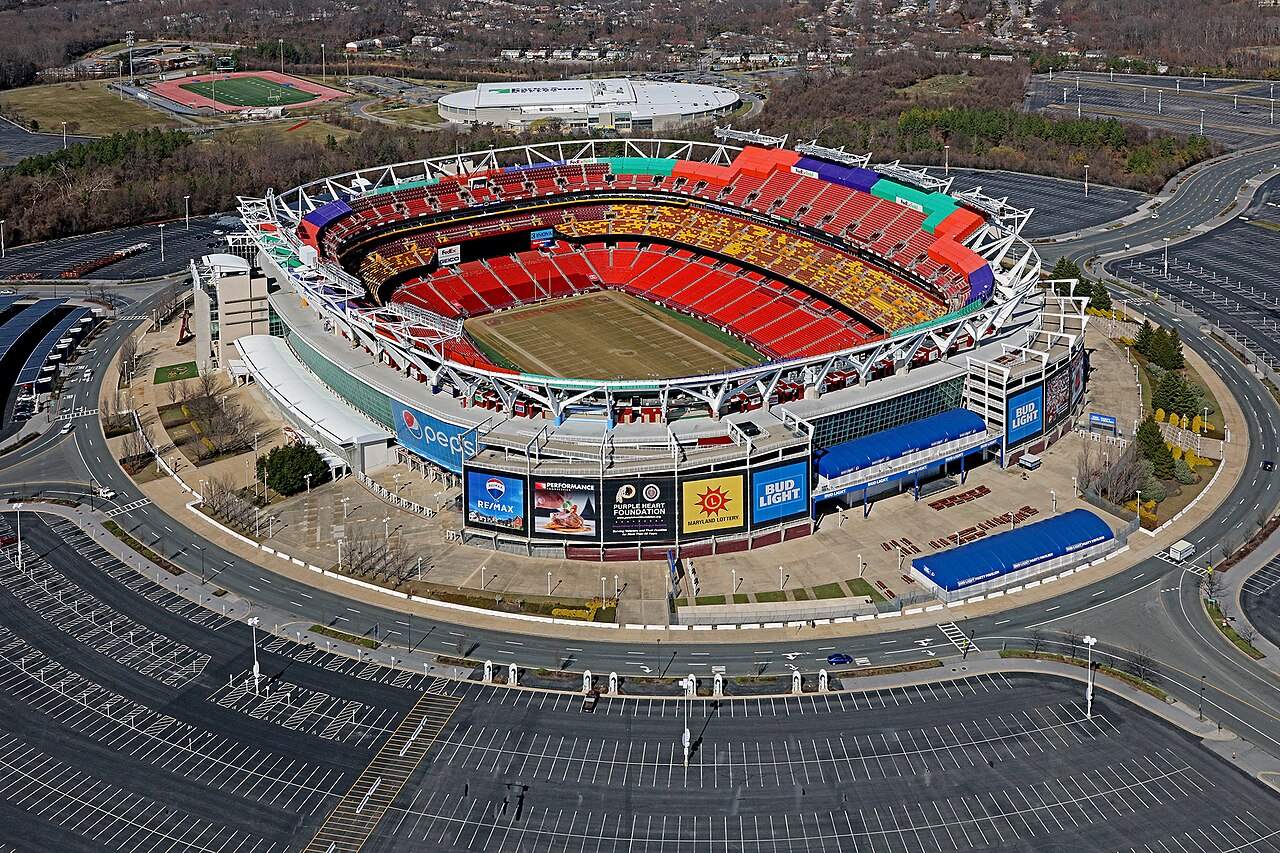 An aerial view of the Commanders' stadium in Landover, Maryland, then called FedEx Field