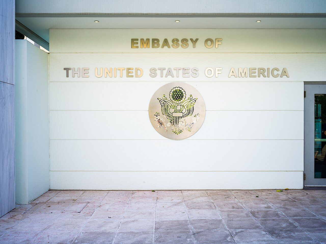 The entrance of the U.S. Embassy in Athens, Greece