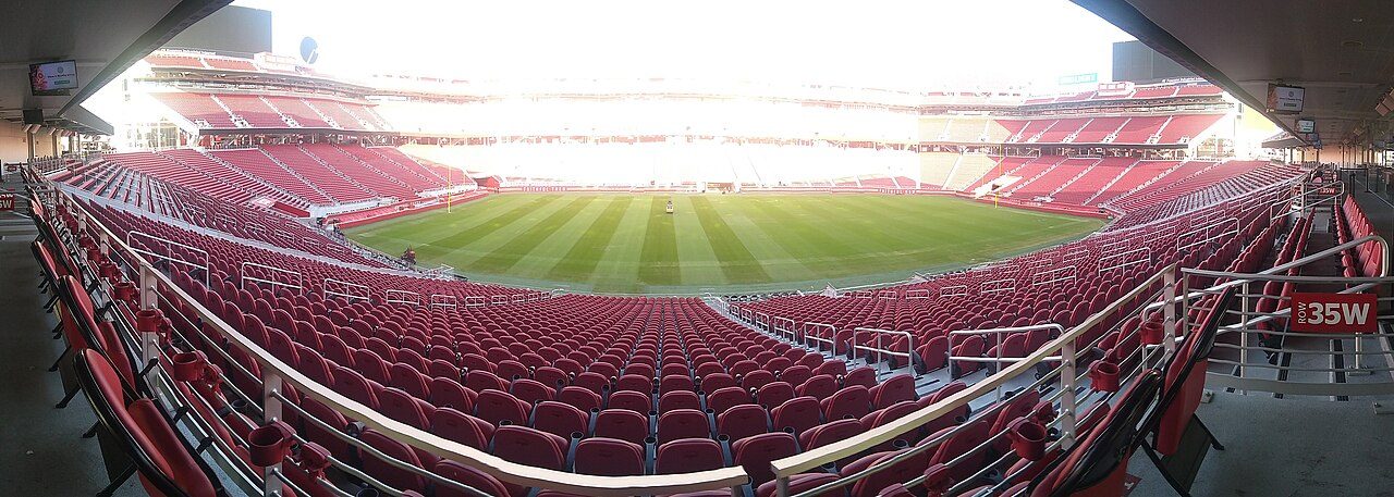 A wide view of Levi's Stadium, the 49ers' home field in Santa Clara, California