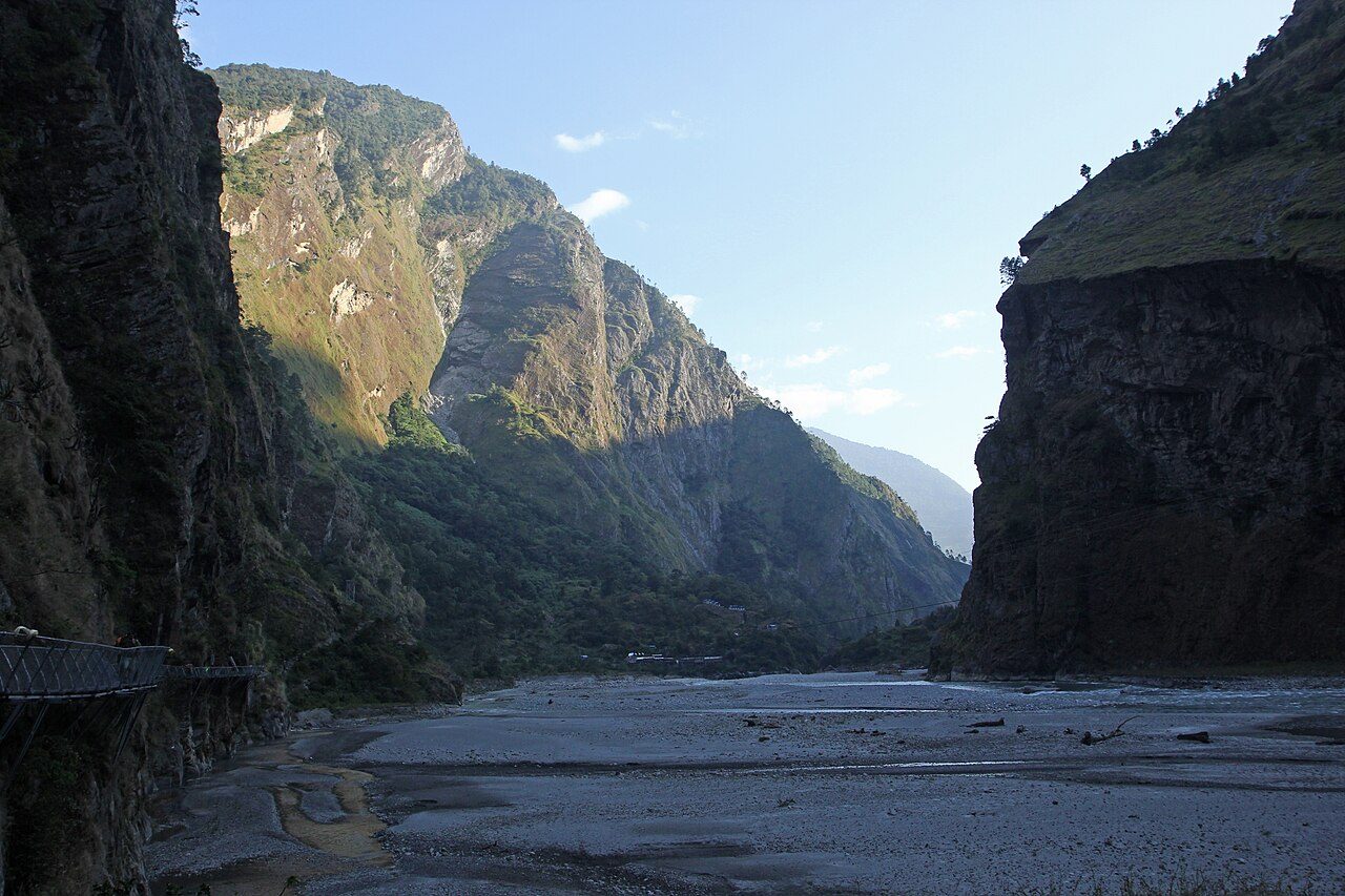 The Budhi Gandaki river valley between Yaru Bagar and Jagat in Nepal's Gorkha district