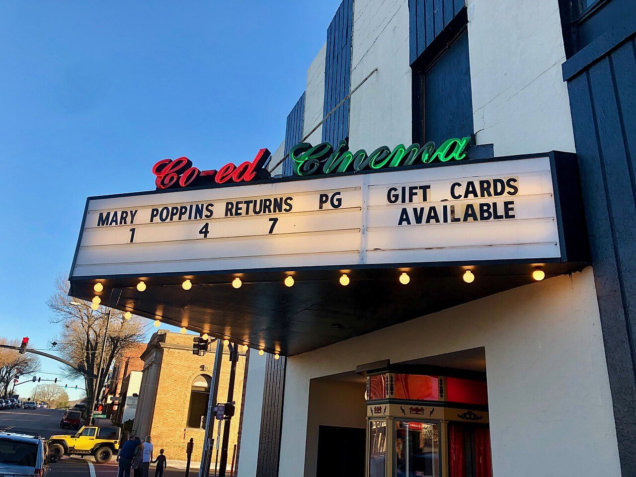 A small-town movie theater marquee in Brevard, North Carolina
