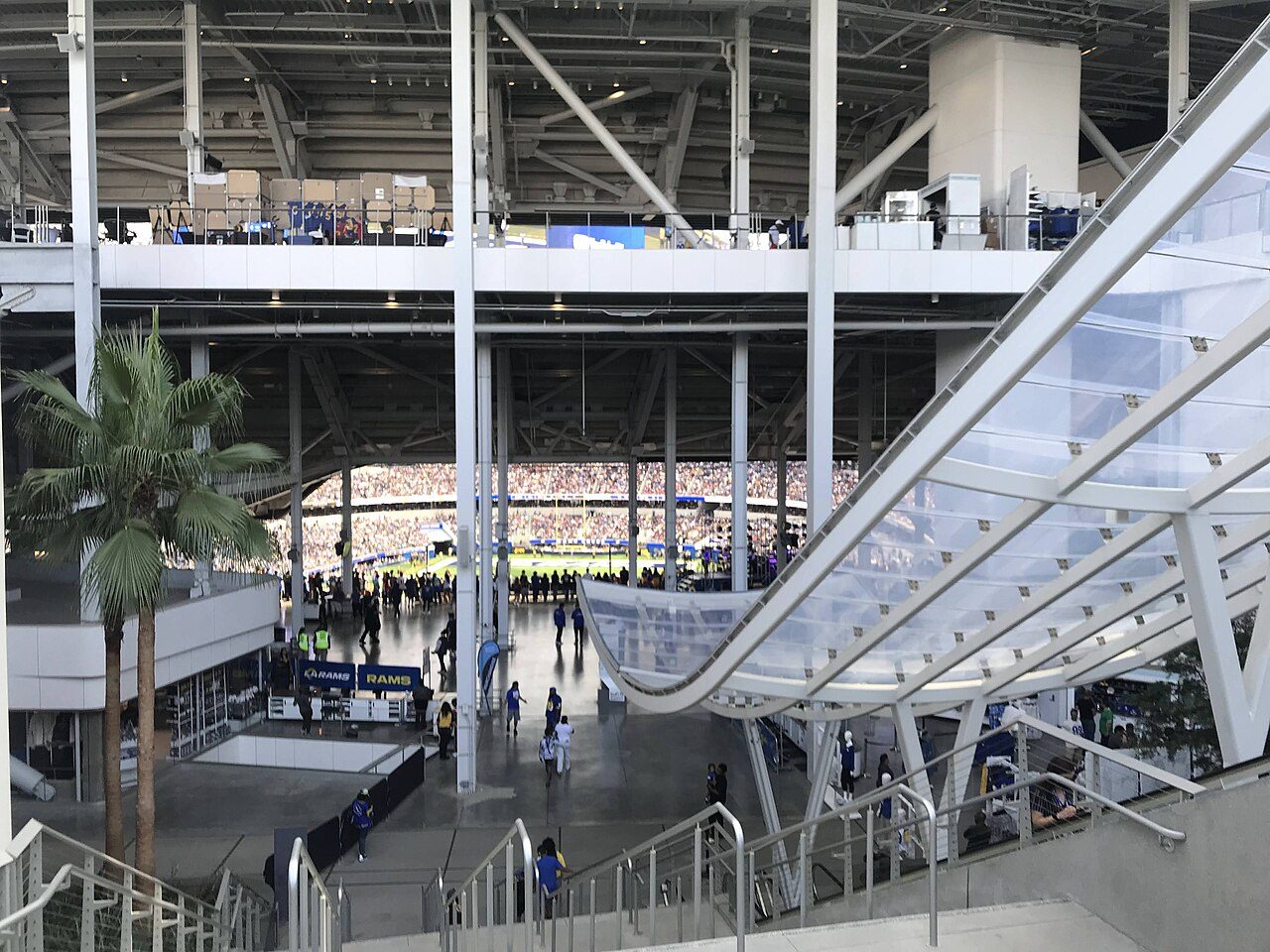 Escalators inside SoFi Stadium, home of the Rams, in 2022