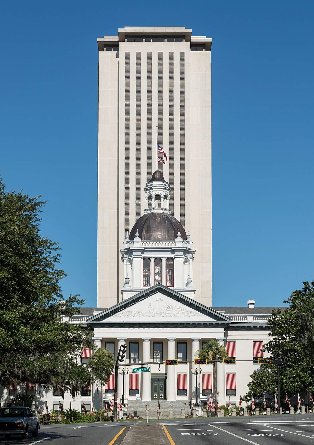 The old and new Florida State Capitol buildings in Tallahassee