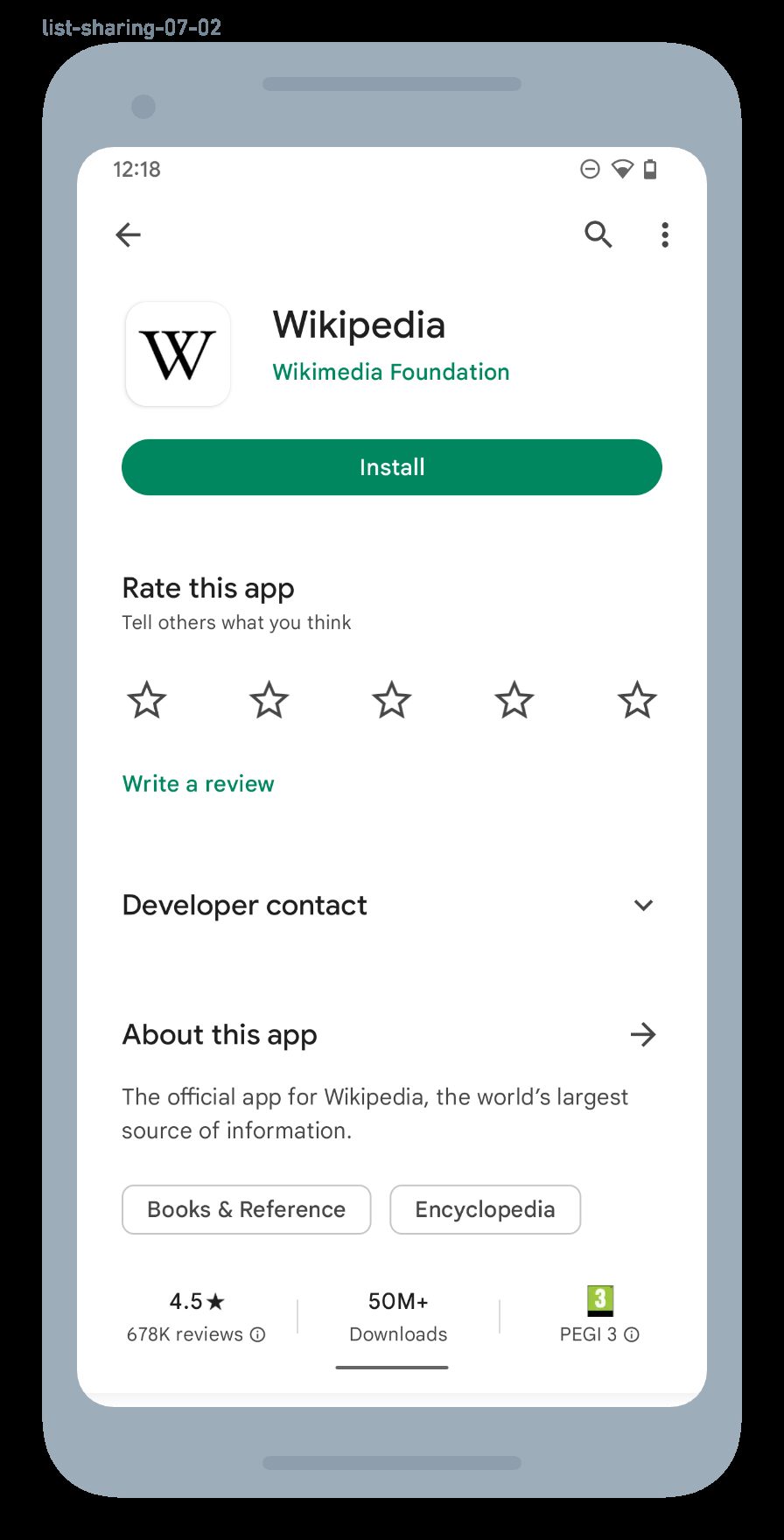 A phone screen showing an app download page on the Google Play Store