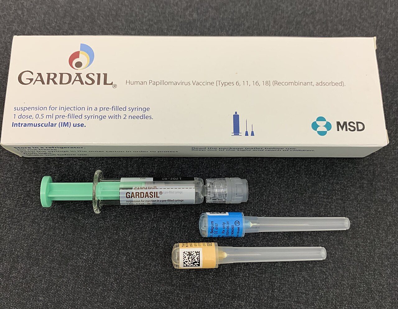 A box and syringe of the Gardasil HPV vaccine