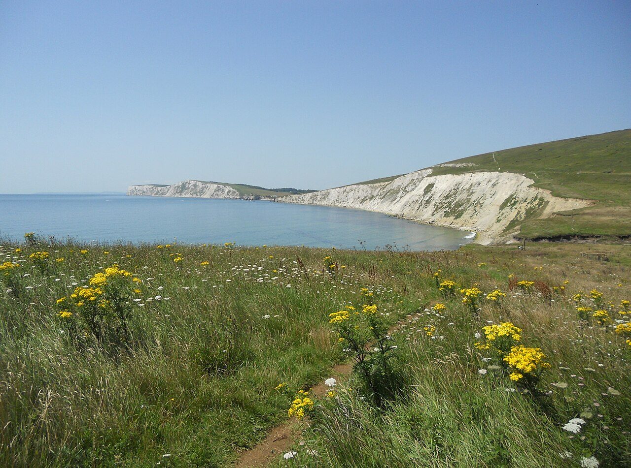 Chalk cliffs and beach at Compton Bay on the Isle of Wight
