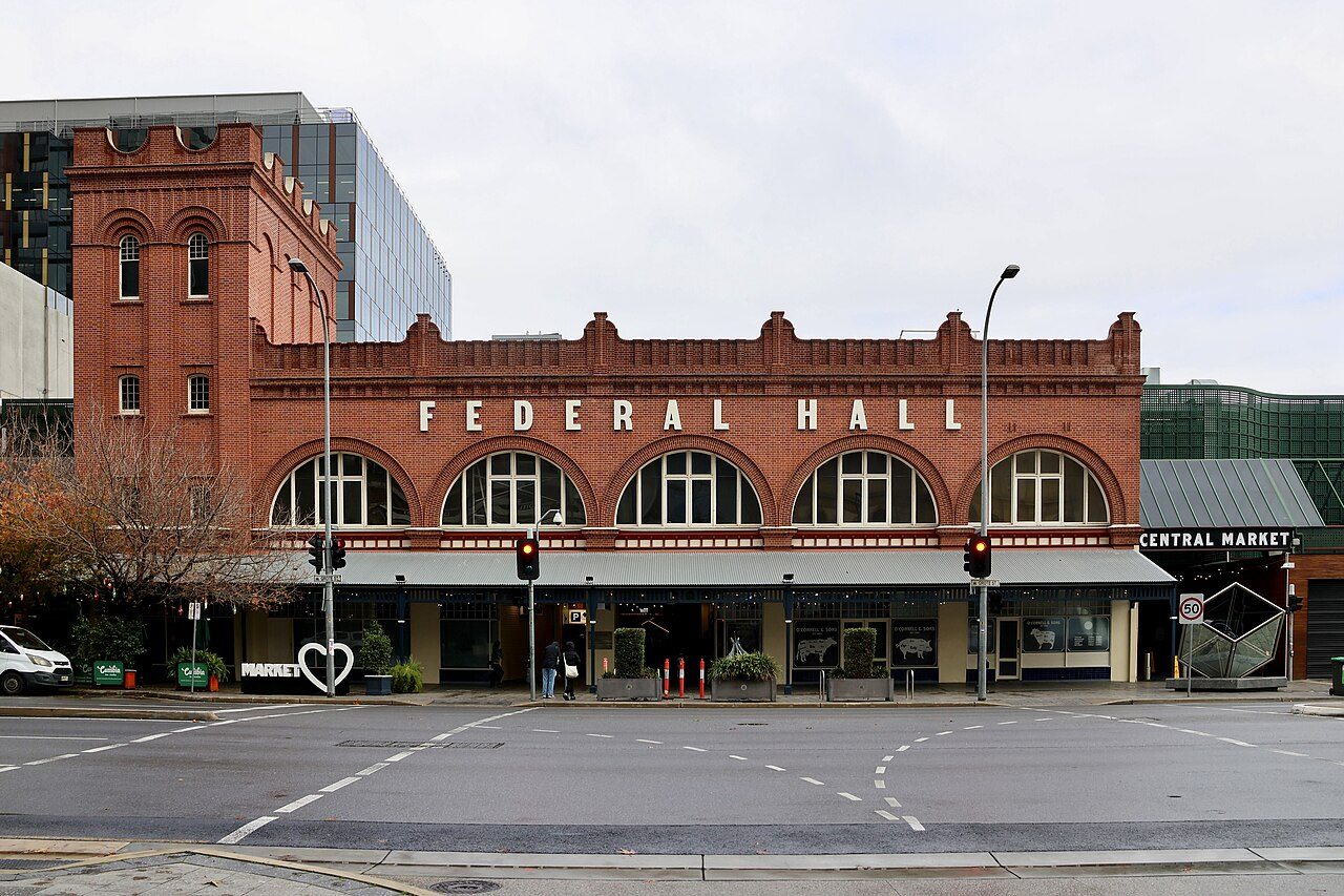 The Adelaide Central Market building seen from Grote Street in Adelaide