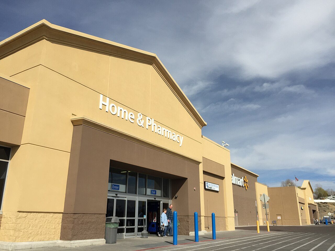 The home and pharmacy entrance of a Walmart Supercenter