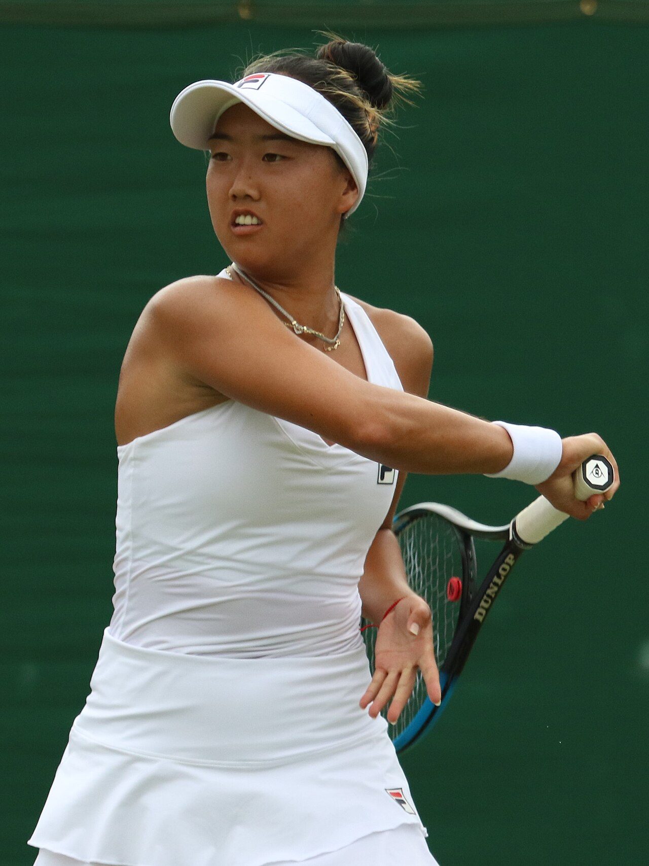 Tennis player Ann Li on court at Wimbledon qualifying in 2023