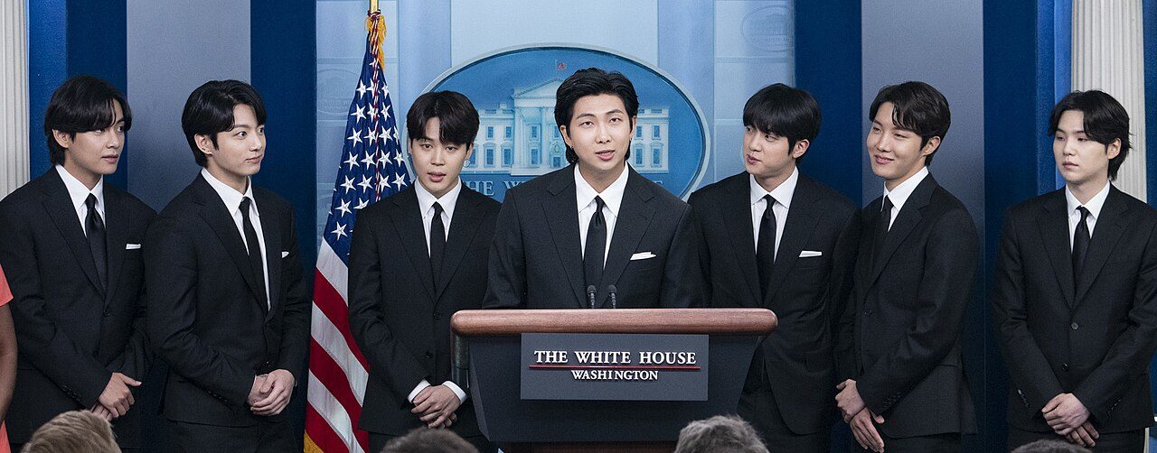 BTS at a White House press conference in May 2022