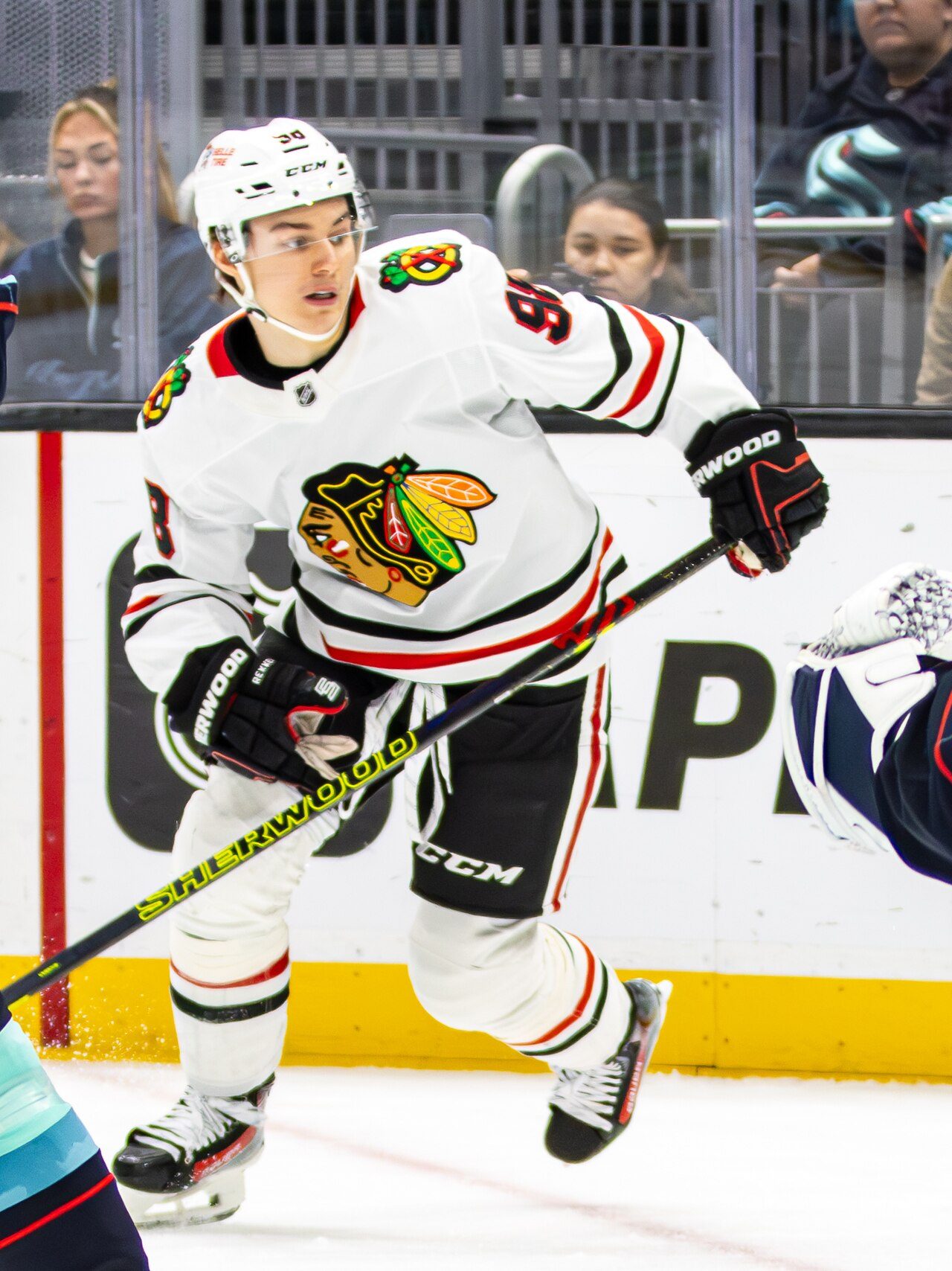 Connor Bedard skating for the Chicago Blackhawks