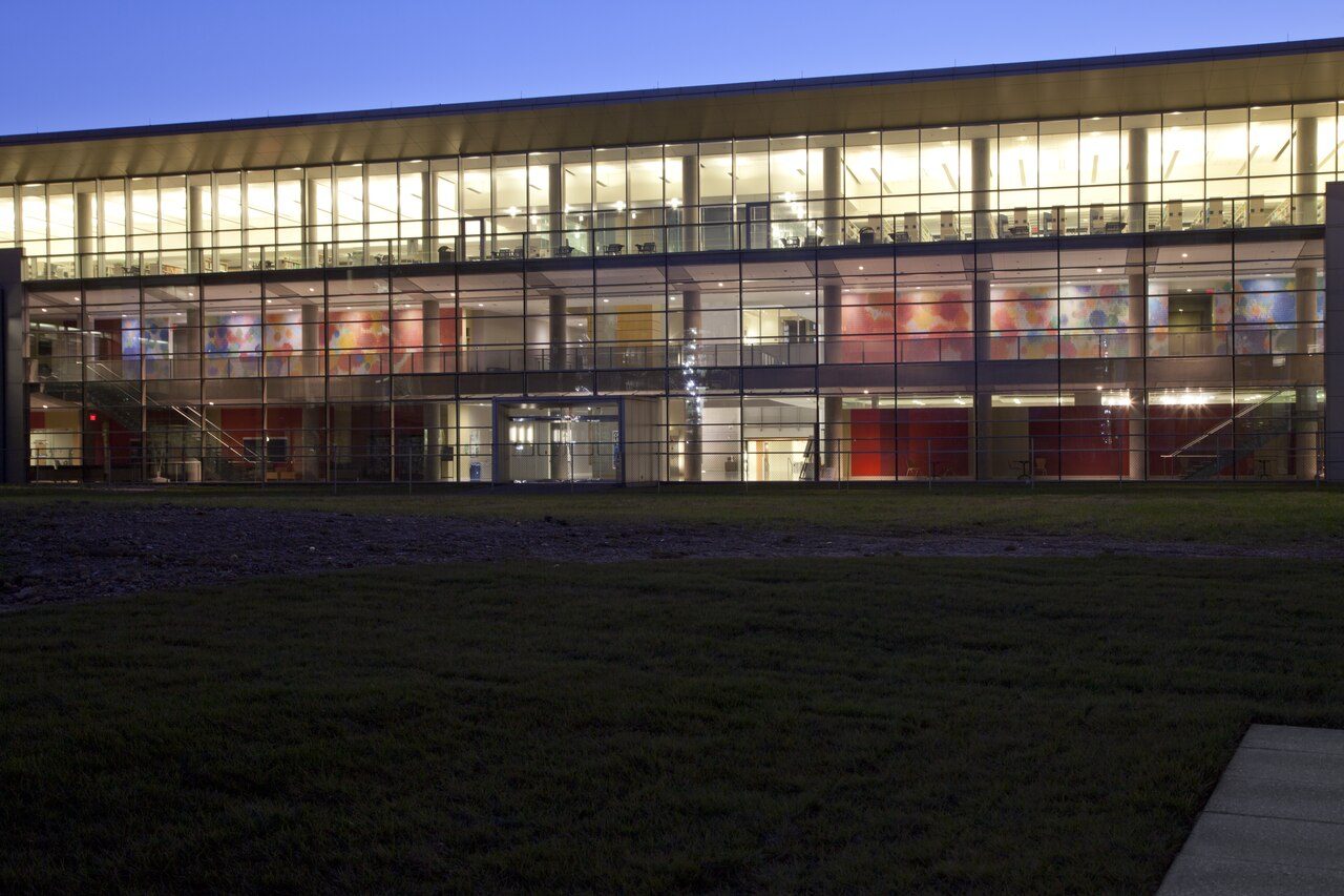 The Food and Drug Administration building in Silver Spring, Maryland, at dusk