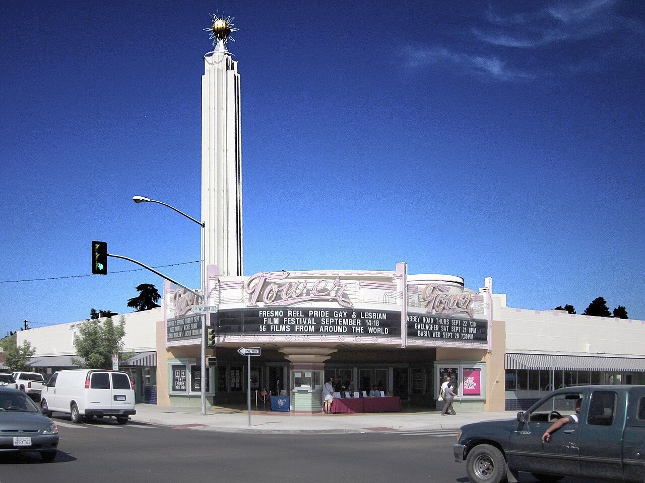 The Tower Theatre's tower and marquee in Fresno's Tower District