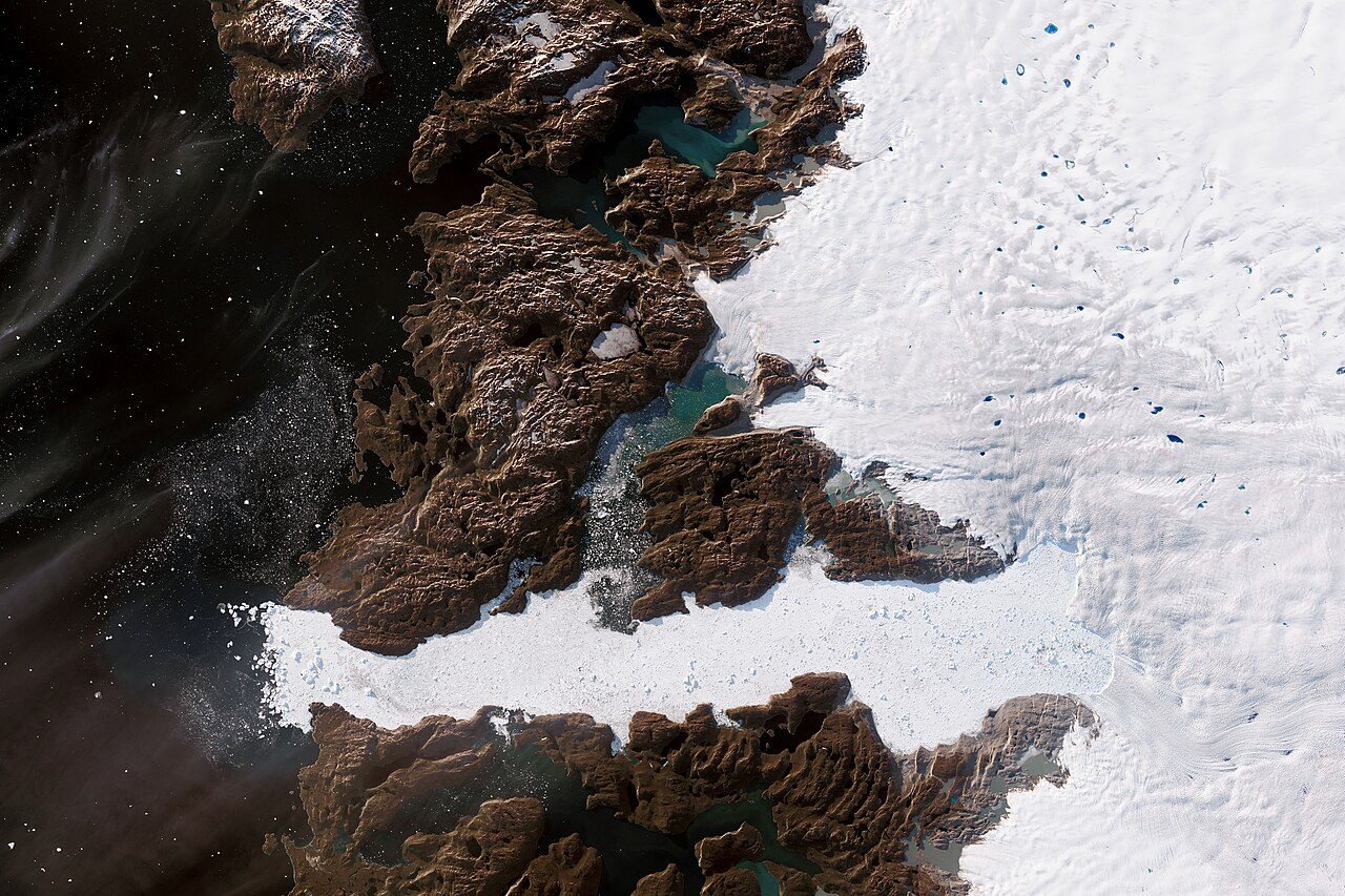 A NASA satellite image of a glacier in Greenland