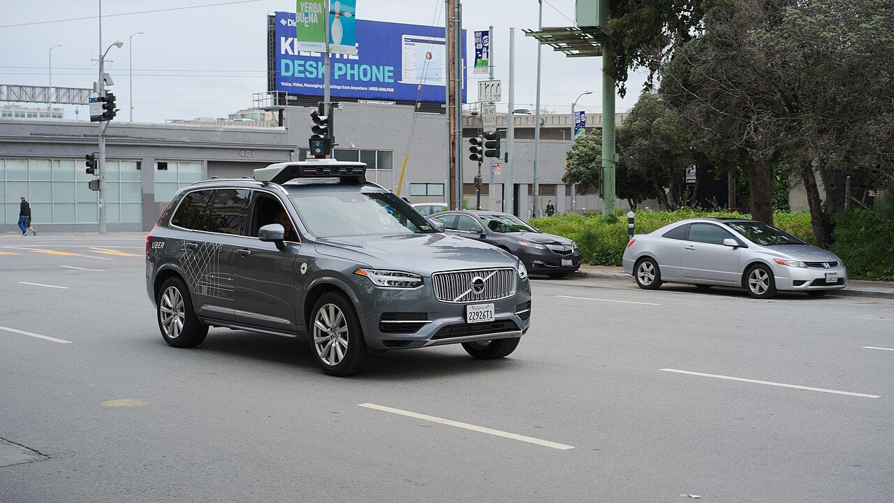 An Uber self-driving Volvo on a San Francisco street