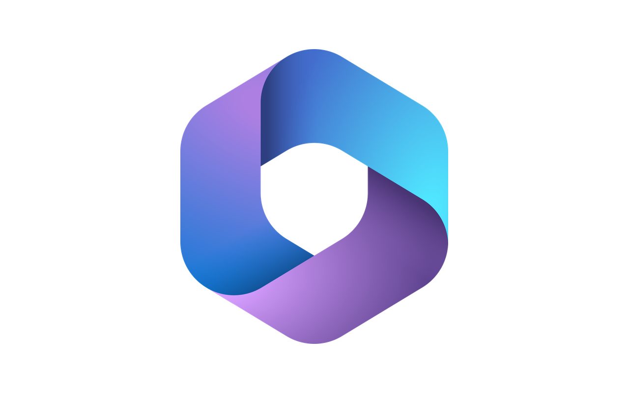 The Microsoft 365 logo, a looping hexagon shape in shades of blue, purple and pink, centered on a white background