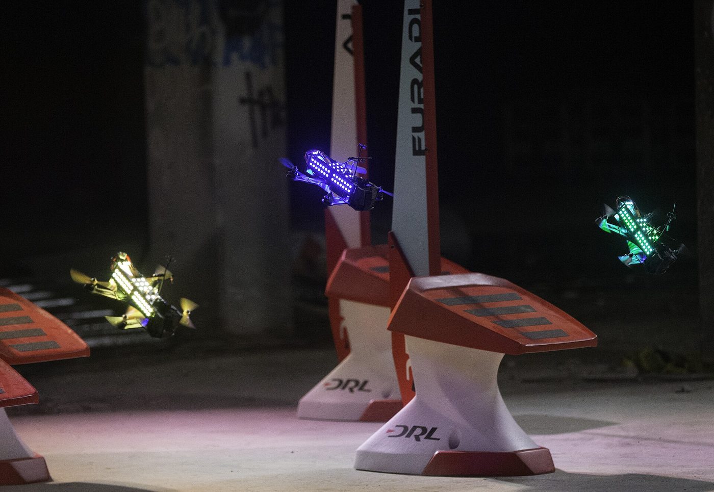 Racing drones taking off