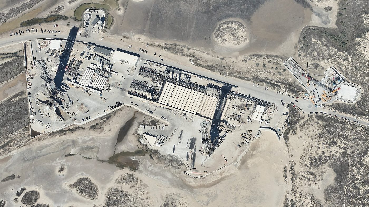 Aerial view of SpaceX Starbase launch site