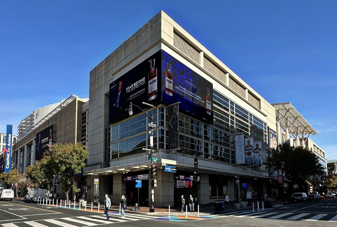 The exterior of Capital One Arena in downtown Washington