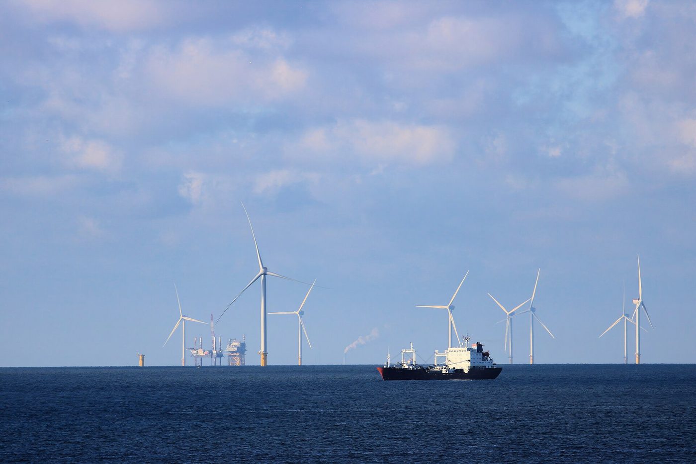 An oil tanker sailing at sea