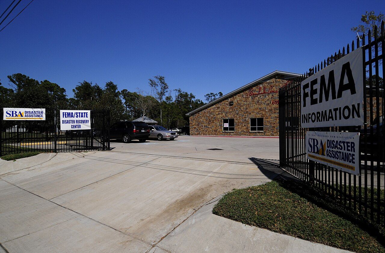 The marked entrance to a FEMA Disaster Recovery Center