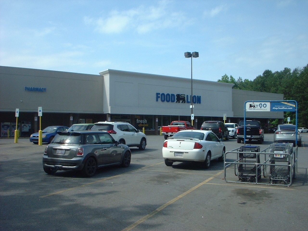 A Food Lion grocery store with its sign above the entrance