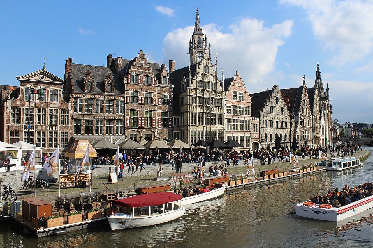 Old gabled buildings along the Graslei riverside in Ghent