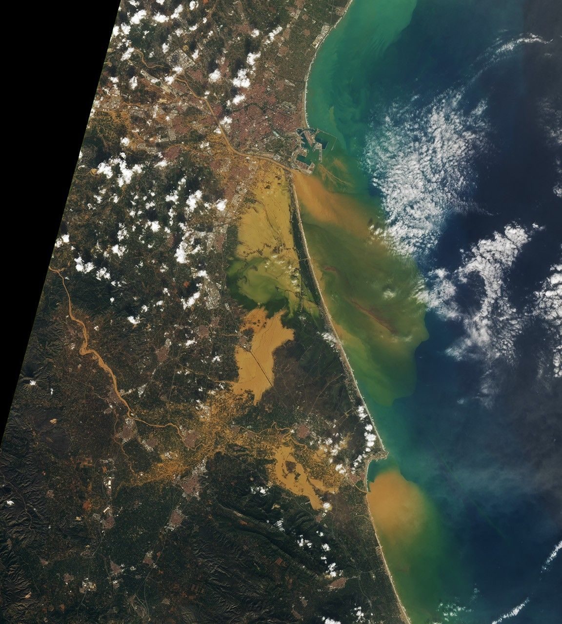 Satellite view of flooding around Valencia, Spain