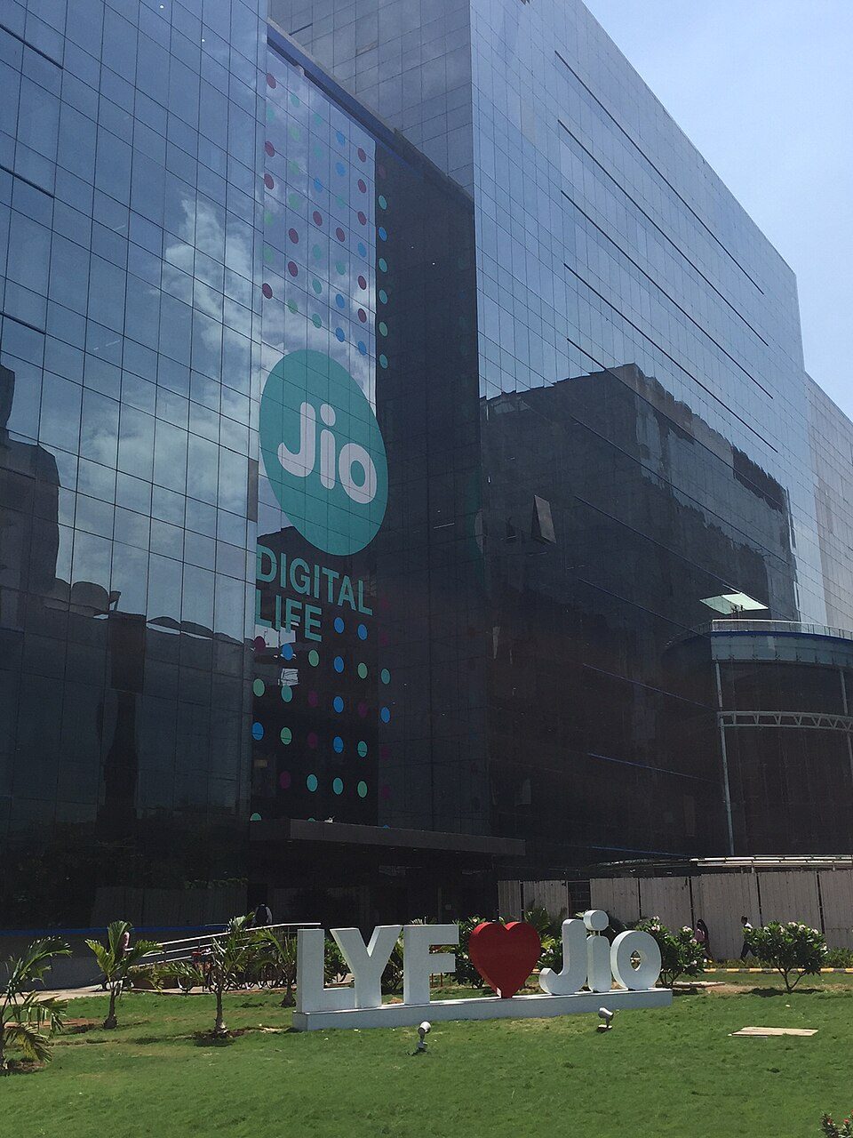 A Reliance Jio building with LYF branding