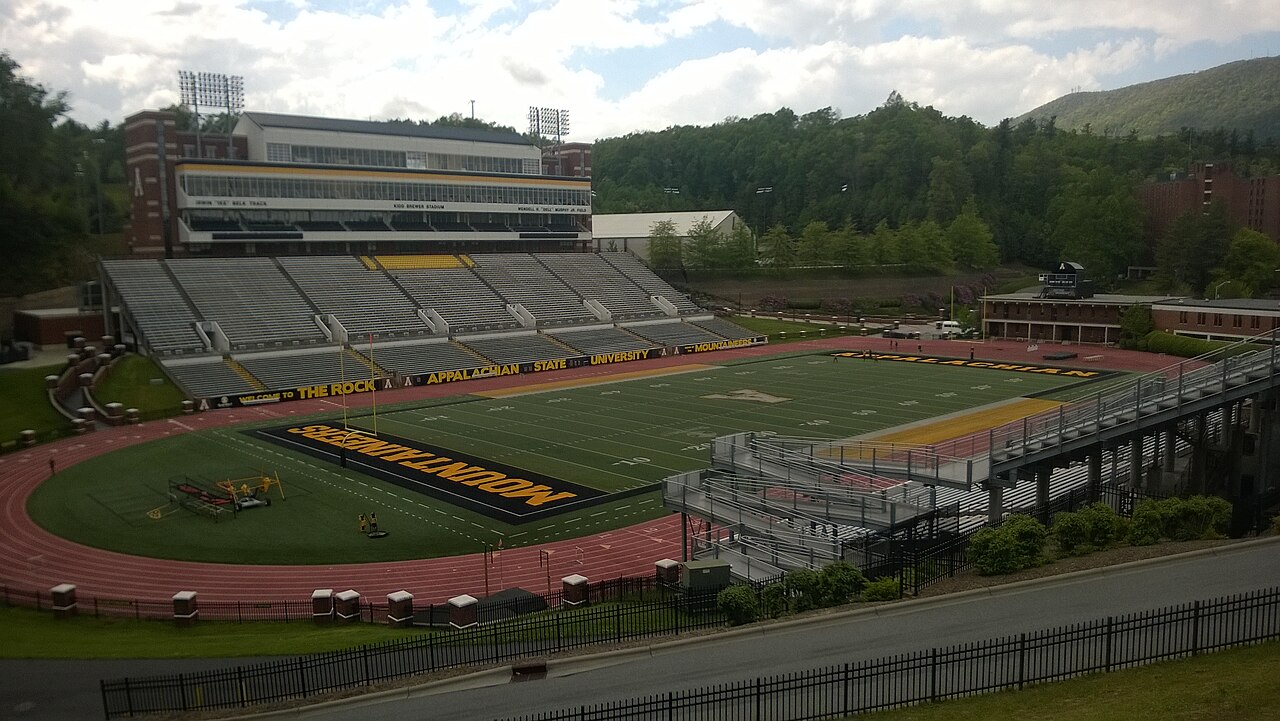 View across Kidd Brewer Stadium, Appalachian State's football stadium, from the southeast corner