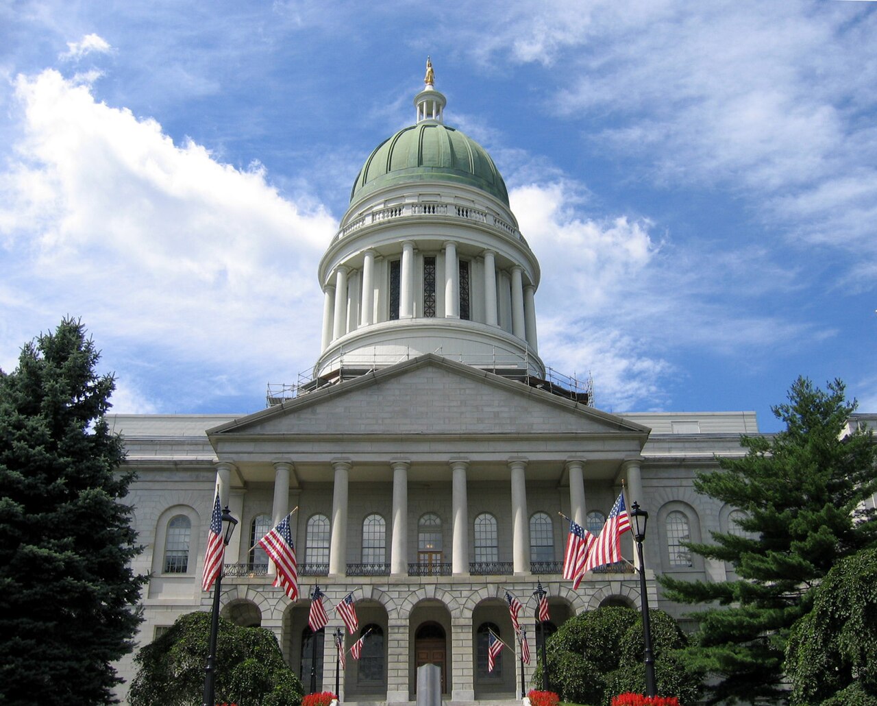 The Maine State House in Augusta, with its dome and columns