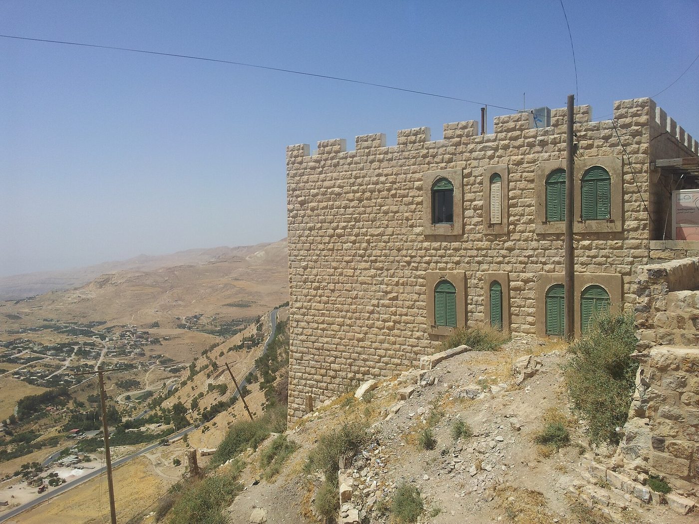 Stone buildings in the old town of Karak, Jordan, not the church that was attacked